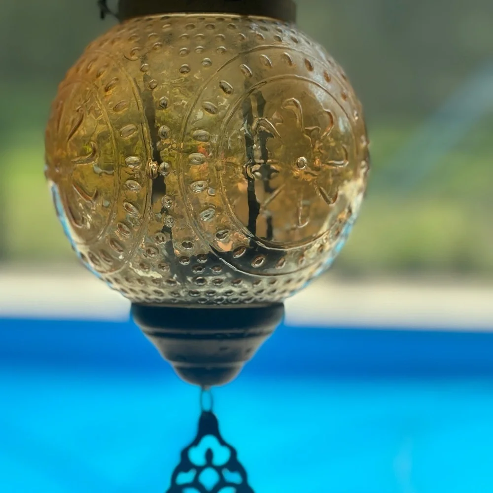 Moroccan style glass and metal hanging candle holder new